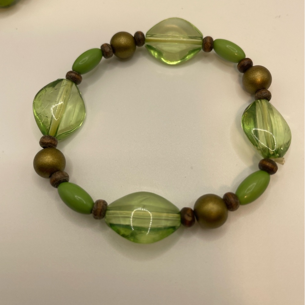 5pc NEW Green Beaded Stretch Bracelets Boho Stack Set Jade Olive Peridot Vibes đ - Picture 9 of 16